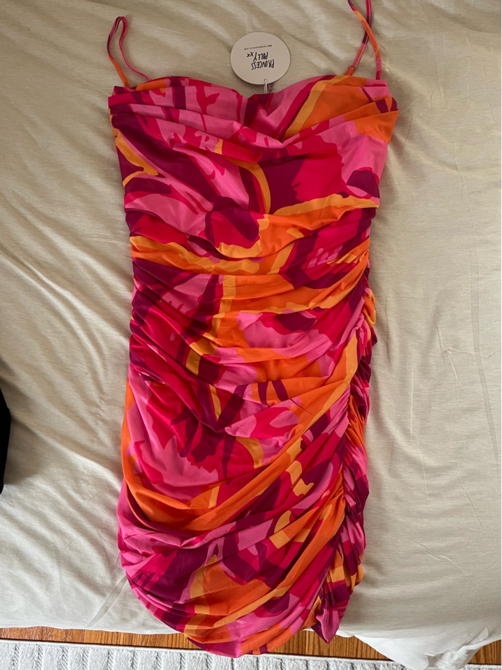 Princess Polly Hot Pink & Orange Abstract Strapless Dress